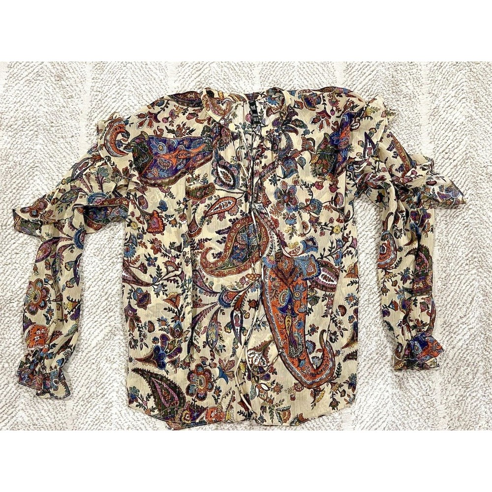 Zara trf Collection  Top Size XS Multicolor V Neck Ruffles Sheer Long Sleeves